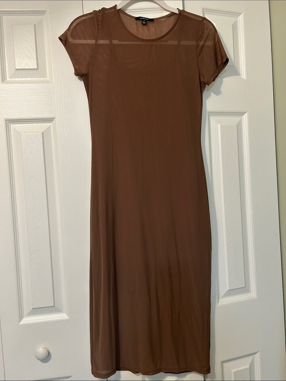 Ambiance Brown Short-Sleeve Sheer Midi Dress
